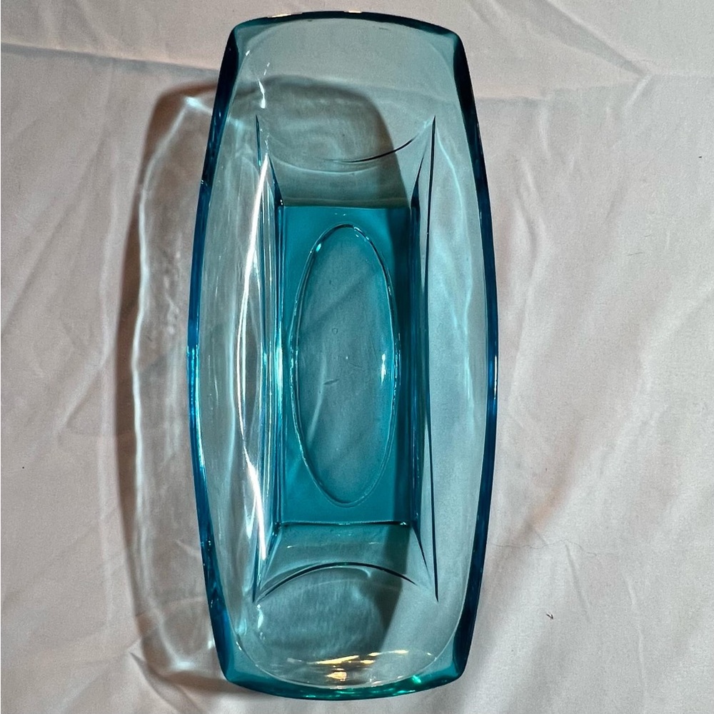 Vintage Hazel Atlas Capri Colony Blue Glass Dish 9.5" MCM Mid-Century Modern Cel